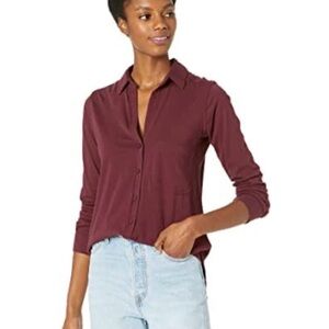 Bobi Lightweight Jersey Button-Up Shirt in Shiraz